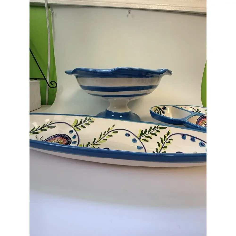 Spanish Pottery Ceramic Dish Hand Painted From Spain Colorful‎ Oval 15.5” Decor